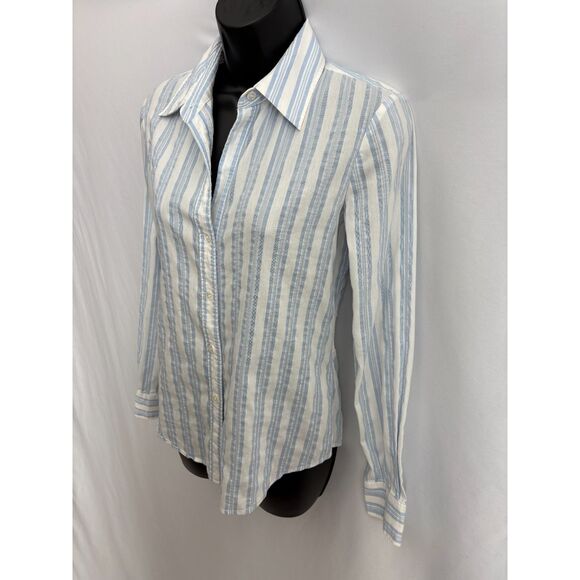 Theory Womens Button Front Long Sleeve Collared Shirt Striped White Blue Size S - Picture 3 of 9